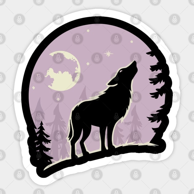 Full Moon Wolf On Mountain Habitat Sticker by rn-eshop